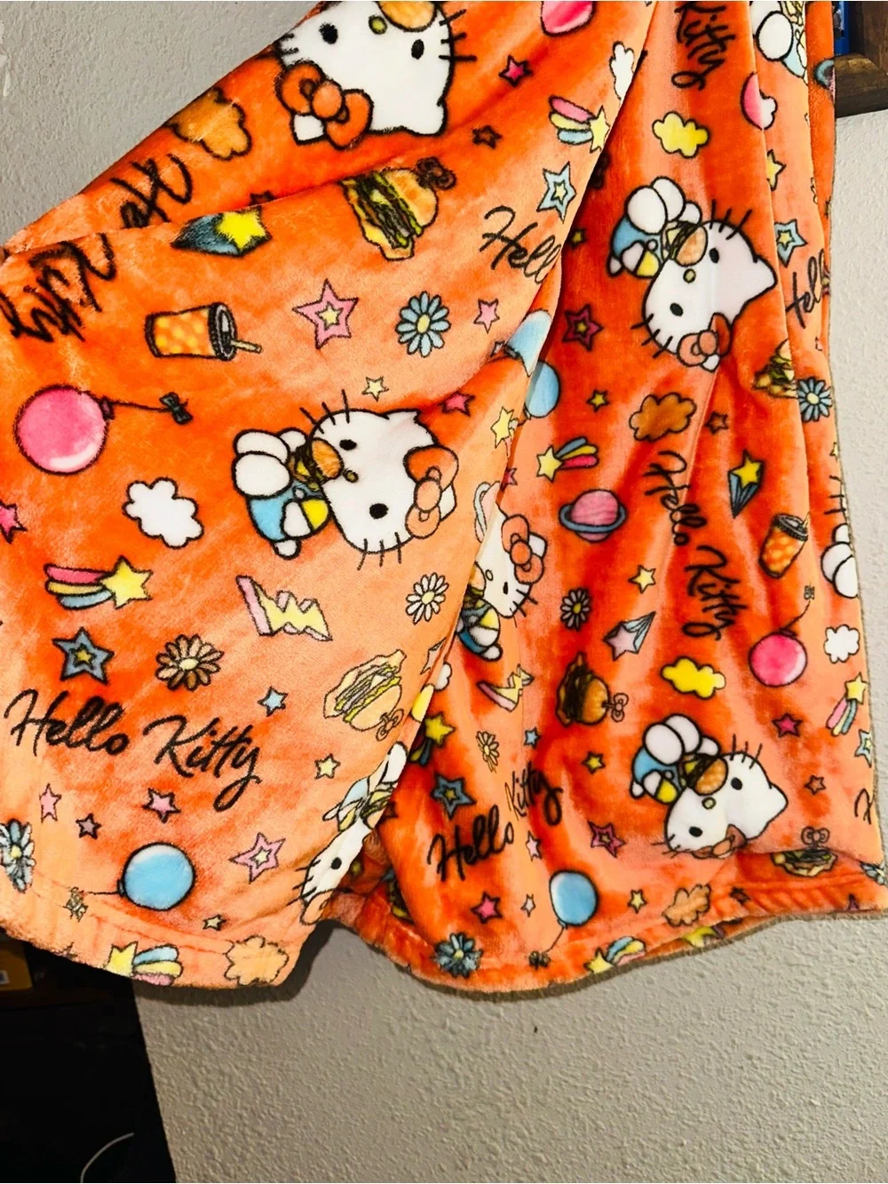 Hello Kitty Orange Plush Kids Throw Blanket with Colorful Print